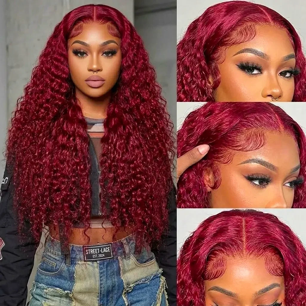 Frizira Burgundy Wig Human Hair 99j 13x6 Deep Wave Lace Front Wigs Human Hair Pre Plucked HD Transparent Lace Frontal Wigs image 2