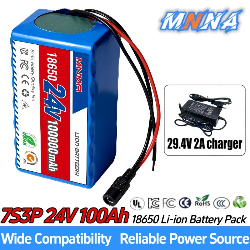 24v batterij lithium 7S3P 18650 100Ah Li-ion batterijpakket voor rolstoelen power Li-ion vervangende batterij + 29,4v 2A oplader