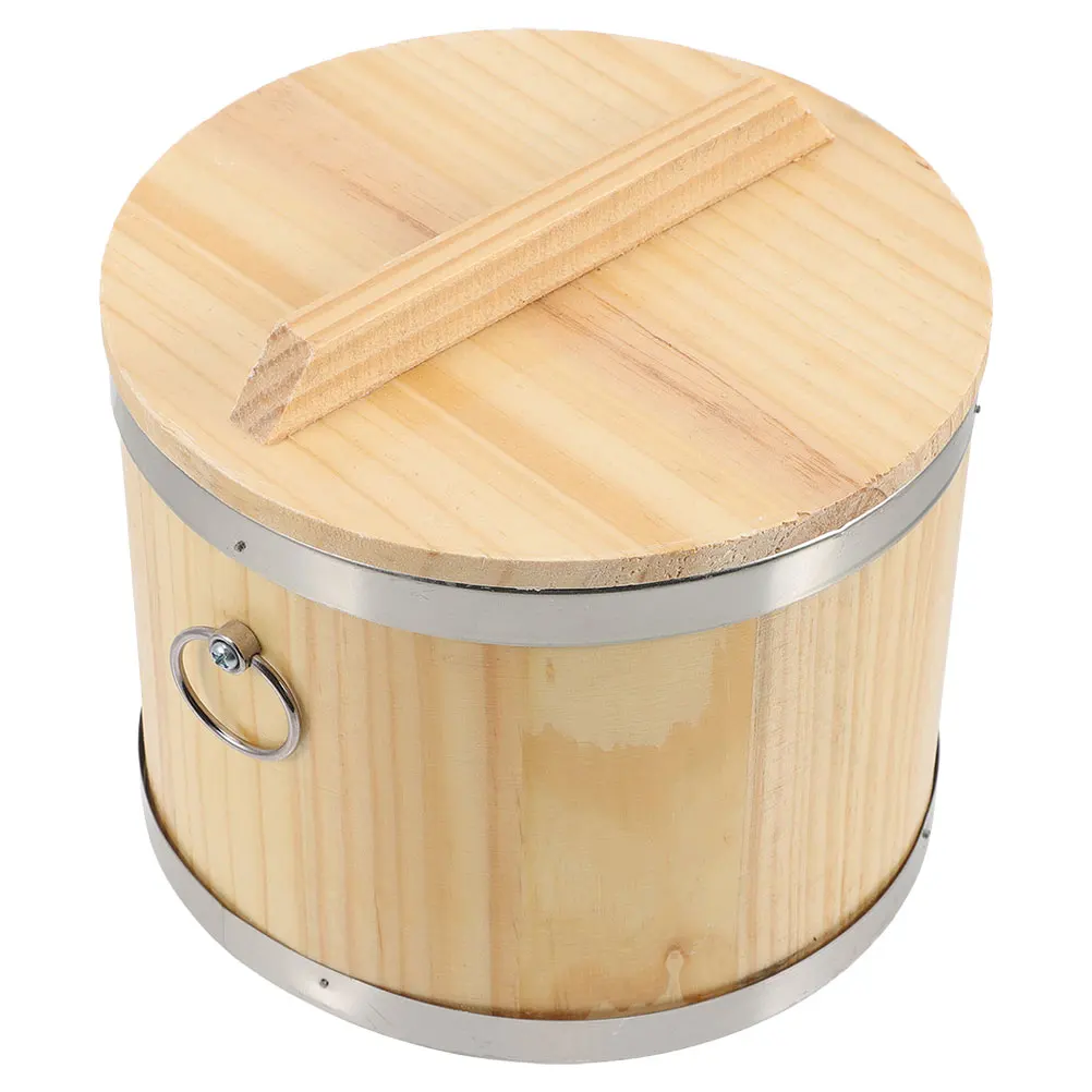 

Wooden Sushi 20cm Natural Stainless Inner Lid Kitchen Container With Lid Food Storage Bucket Container Rice Parties Gifts