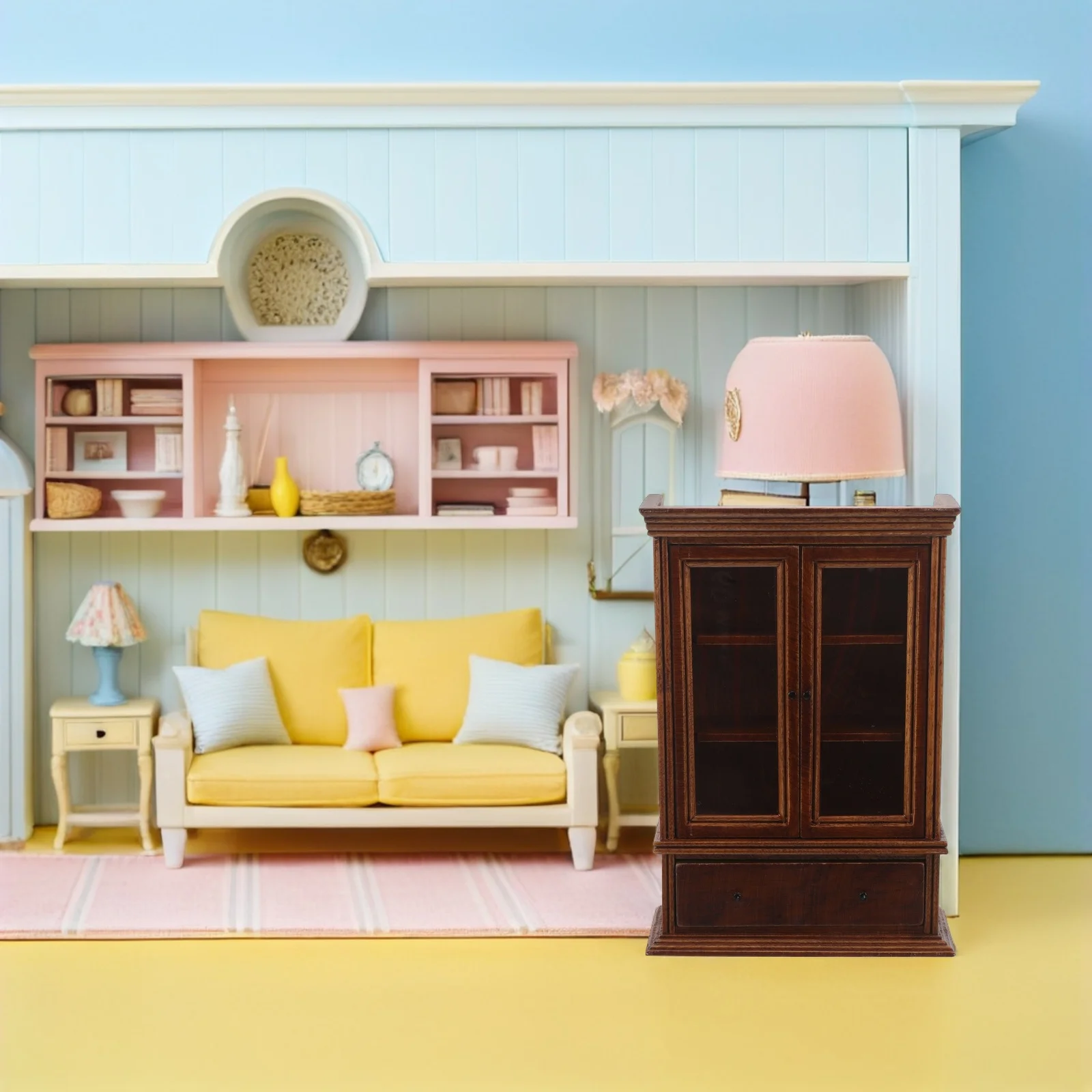 ตู้เก็บของขนาด 1:12 สำหรับบ้านตุ๊กตา ทำจากไม้ รุ่นมินิเอเจอร์ สีน้ำตาลเกาลัด เหมาะสำหรับห้องนั่งเล่น ใช้เป็นเฟอร์นิเจอร์ตกแต่ง