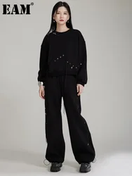 [EAM] Big Size Sweatshirt Wide Leg Pants Two Piece Suit New Round Neck Long Sleeve Women Fashion Tide Spring Autumn 2024 1DH8006