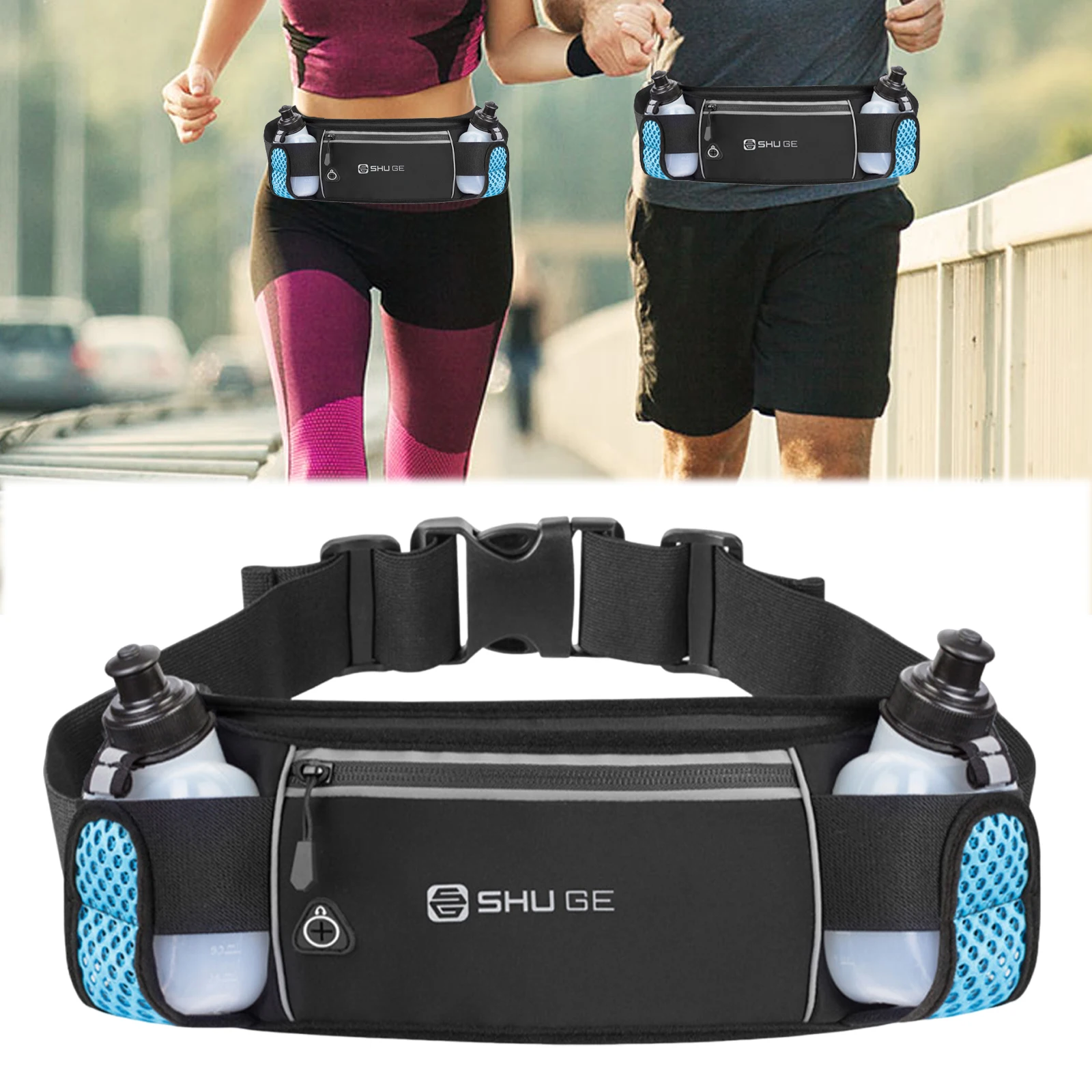 

Running Belt with Bottles Waist Pack with Adjustable Strap Cycling Bag for Running Hiking Walking Cycling