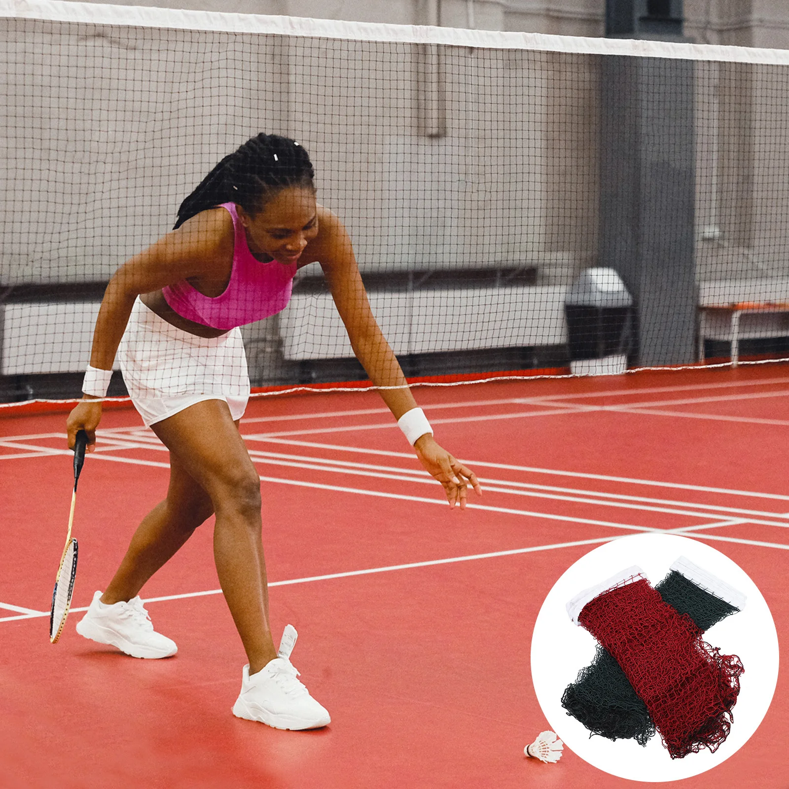 2 قطعة شبكة كرة الريشة المحمولة قابلة للطي سهلة الإعداد ألياف البولي بروبيلين المتينة للاستخدام الداخلي والخارجي شبكة كرة الريشة الرياضية المتعددة