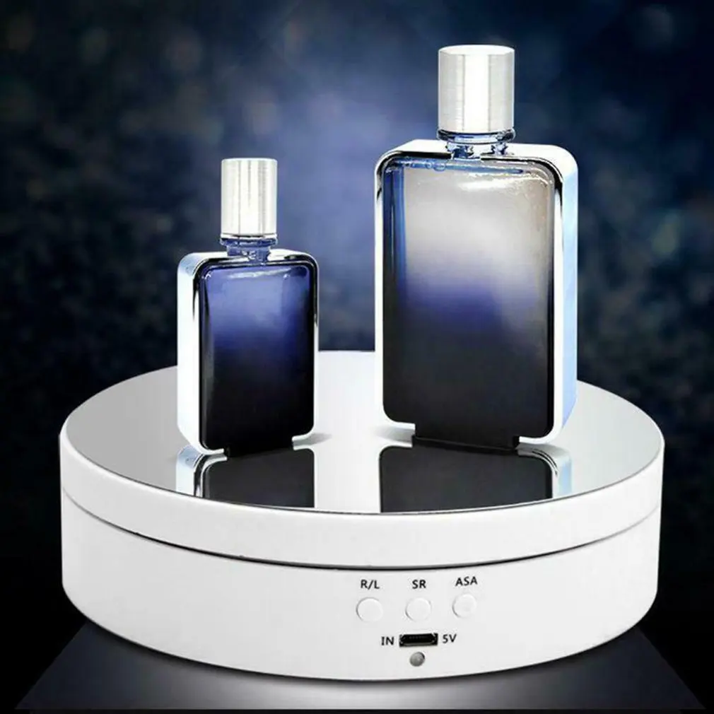 3 Speeds Electric Rotating Display Stand Mirror Turntable Jewelry Holder Platform Battery USB Power 360° Angle Adjustment