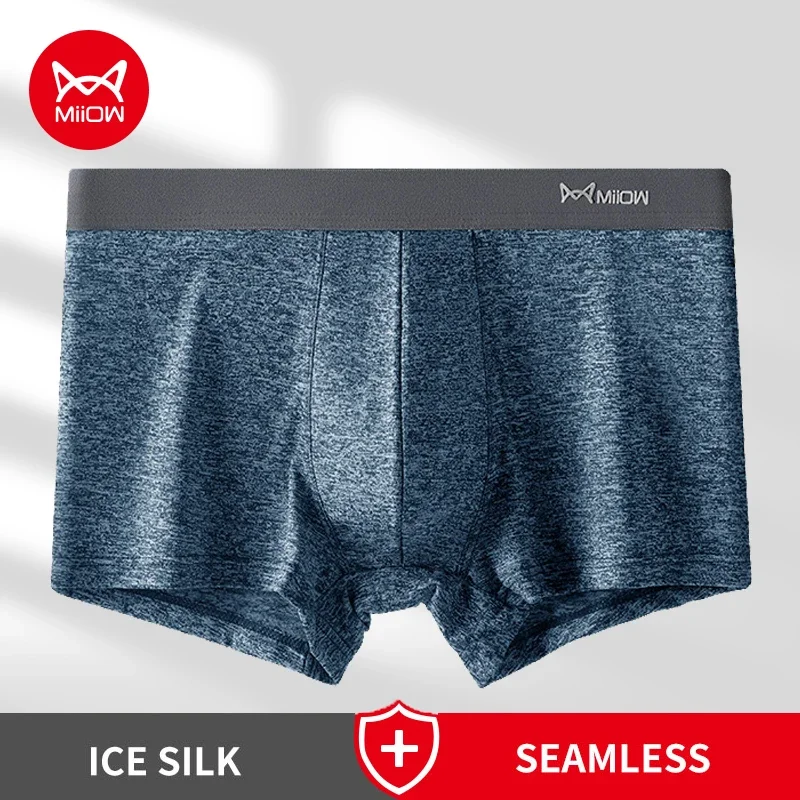 MiiOW 1Pcs Seamless Ice Silk Men Underwear Boxers Graphene Antibacterial Crotch Men\'s Panties Boxershorts Breathable Man Boxers