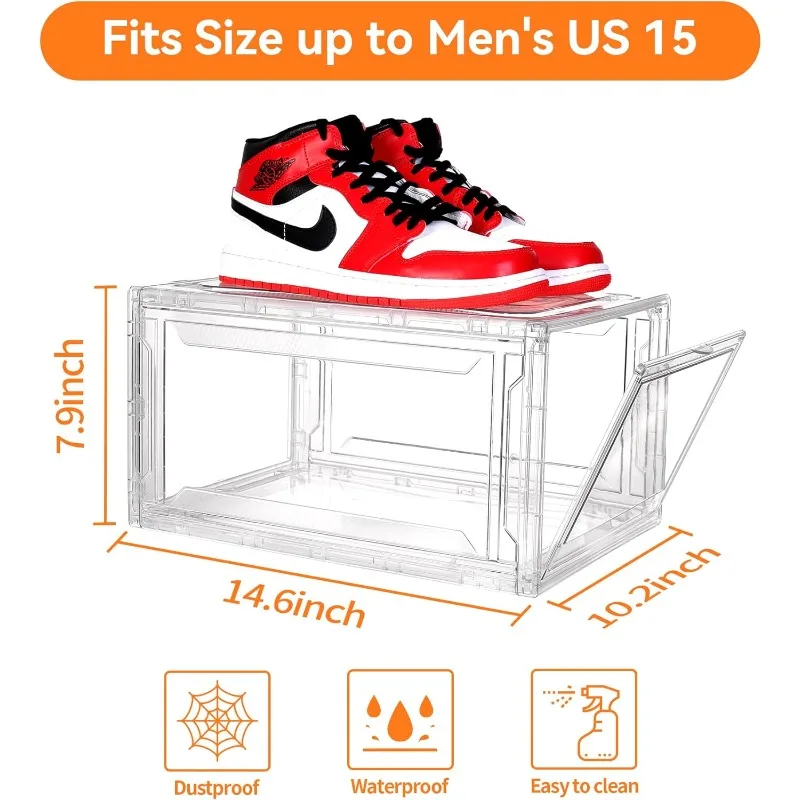 Shoe Boxes Clear Plastic Stackable, 8 Pack Acrylic Shoe Storage Boxes with Magnetic Door for Sneakerheads