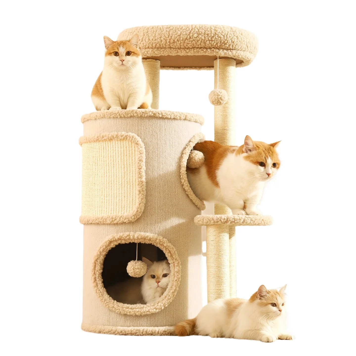 Cat climbing tree, space-saving for small apartments, integrated tree-hole cat nest, multi-level jumping platforms, sisal barrel