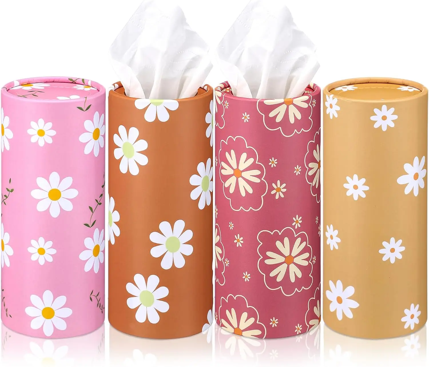 

4 Pack Car Tissue Holder with Facial Tissues Travel Tissue Tubes Box Round Cylinder Container for Car Cup Holder Home Bathroom O