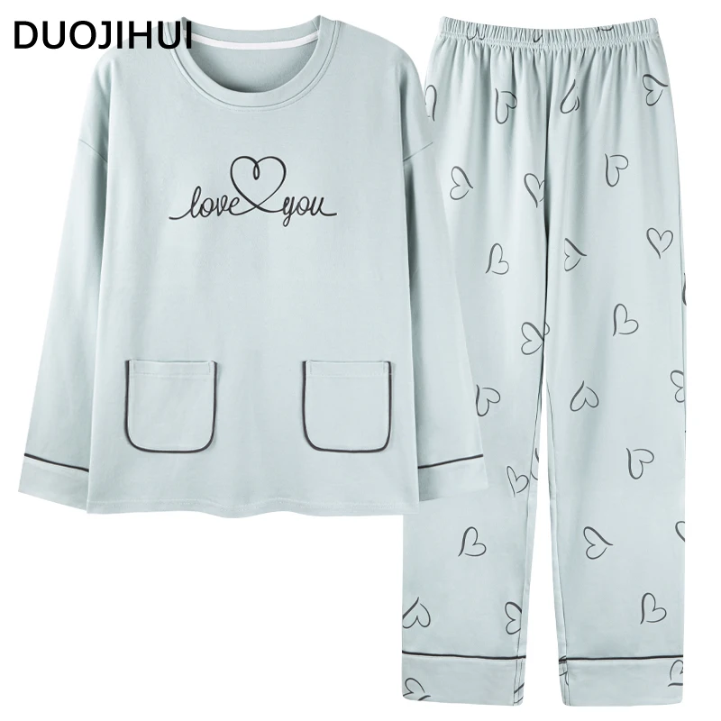 DUOJIHUI-Pyjama Chic Décontracté avec Poche pour Femme, Ensemble Simple avec Coussretours de Poitrine, Pull et Pantalon Basique, Nouvelle Collection Automne