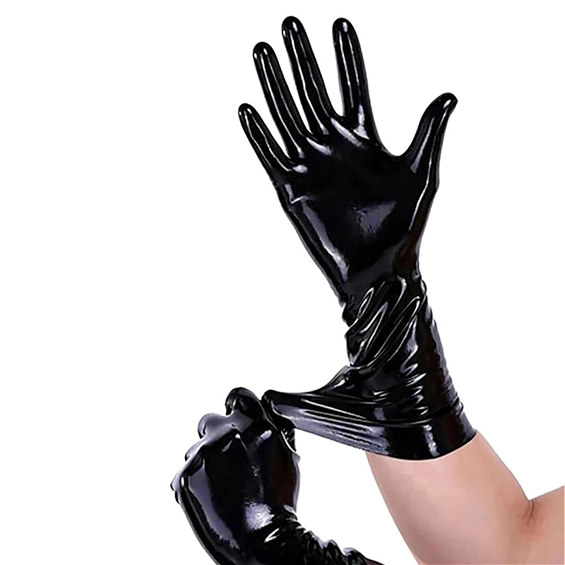 Latex Adult Sexy Gloves Shiny Erotic Seamless Mittens Gloves Five Fingers Black Lingerie Clubwear Cosplay Costumes Accessory