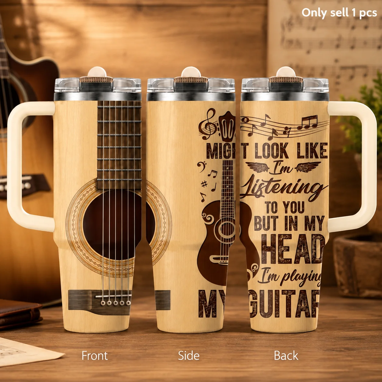 Playing My Guitar Instead Vacuum Flasks 40oz 3rd Gen Vacuum Insulated Stainless Steel Tumbler Cup With Handle Straw Lid