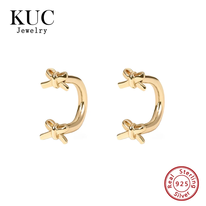 Minimalist Micro Double Bowknot U Hoop Piercing Exquisite Unique Fine Jewelry 925 Sterling Silver Stud Earrings