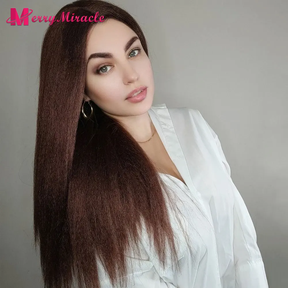 Long Kinky Straight Synthetic Wigs for Black Women Black Brown Blonde Ginger Red White Hair Afro Wigs Synthetic Hair Wigs