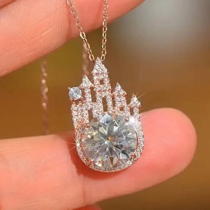 Huitan Trendy Castle Design Frauen Anhänger Halskette für Hochzeit Party Intarsien Glänzende CZ Zubehör Rose Gold Farbe Chic Schmuck