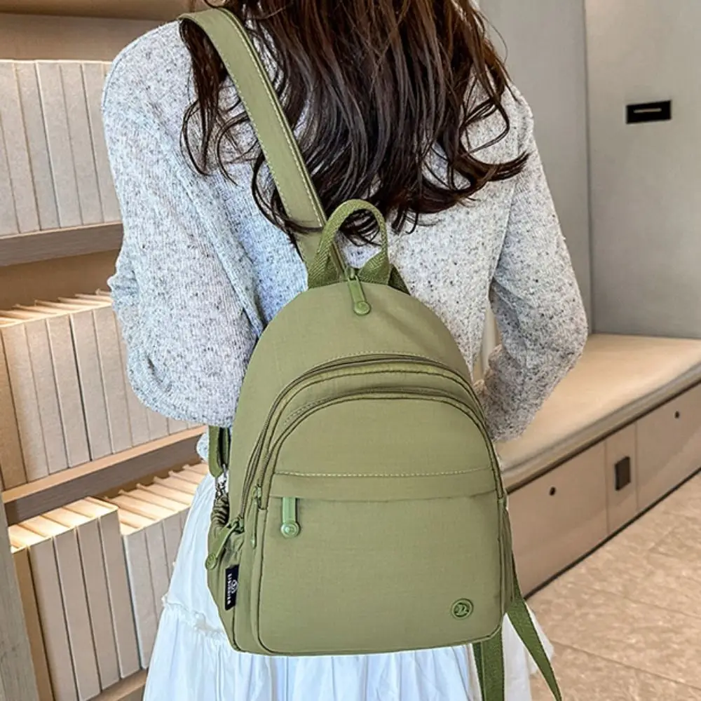 

Portable Women Nylon Backpack Lightweight Waterproof Multipockets Casual Backpack with Handle Solid Color