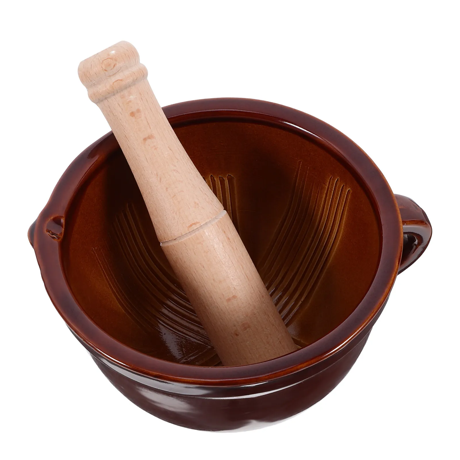 1 Juego de Mortero de Cerámica para Ajo con Pilón de Madera, Utensilio Manual de Cocina para Triturar y Machacar Ajo