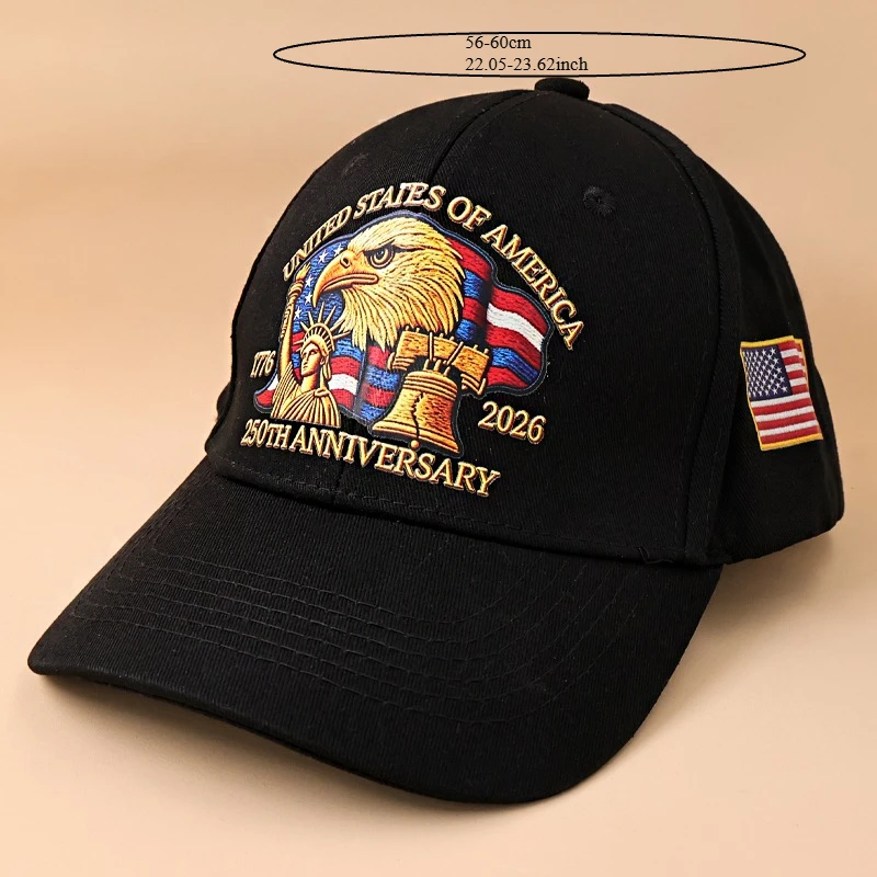 Boné com Estampa de Águia do 250º Aniversário dos EUA, Unissex, Ajustável, em Algodão Lavado, Boné Trucker, Boné de Beisebol com Viseira para Atividades ao Ar Livre