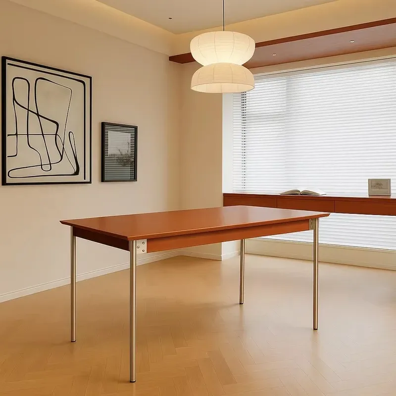 Premium modern Scandinavian style stable solid wood dining table with rectangular table top and metal legs for restaurant