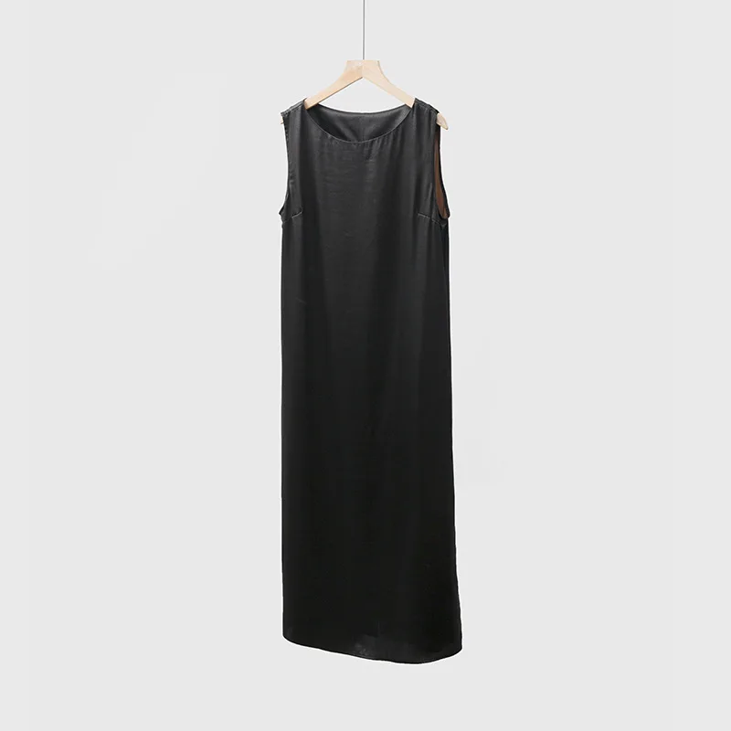 High Quality Silk Non-Heritage Yarn Baggy Dress Women's Back Slit Sleeveless