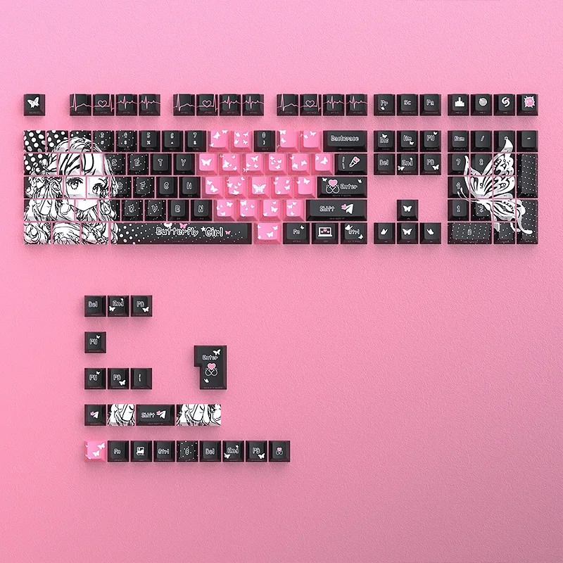 Butterfly girl Theme Keycaps 125 Keys PBT Keycaps Cherry profile Side engraving keycaps for Mechanical Keyboard MX Switches