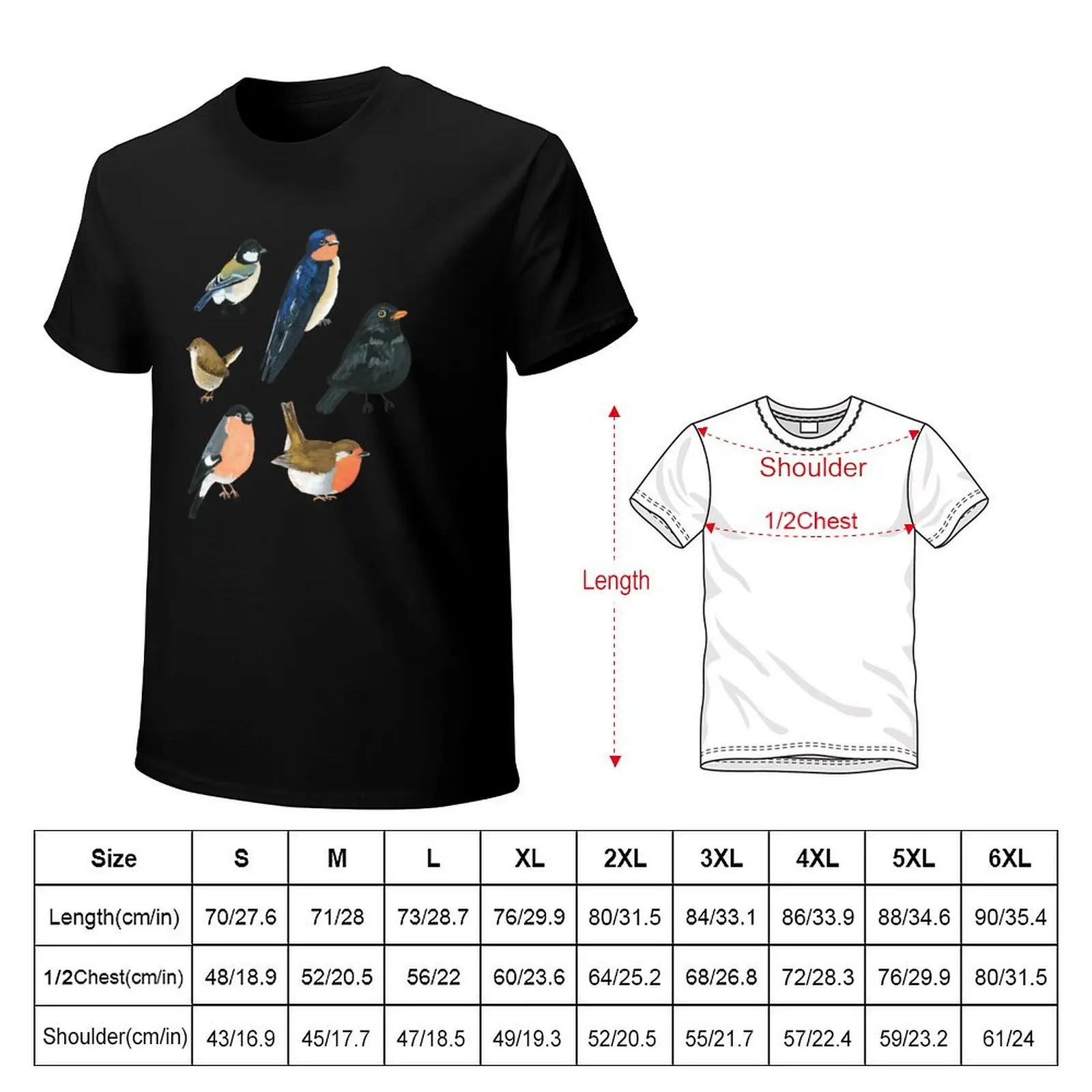 Gouache Bird Pattern T-Shirt cotton graphic tees quick-drying mens graphic t-shirts big and tall