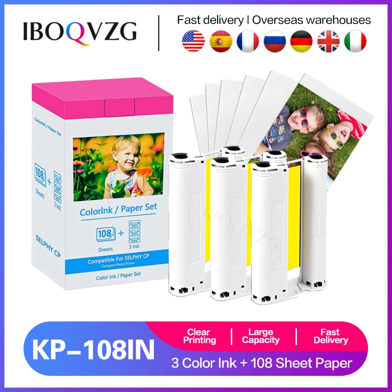 IBOQVZG 6 inch KP108IN 108 Sheets Photo Paper Glossy Compatible for Canon Selphy CP1300 CP1200 CP910 CP900 CP760 Photo Printer