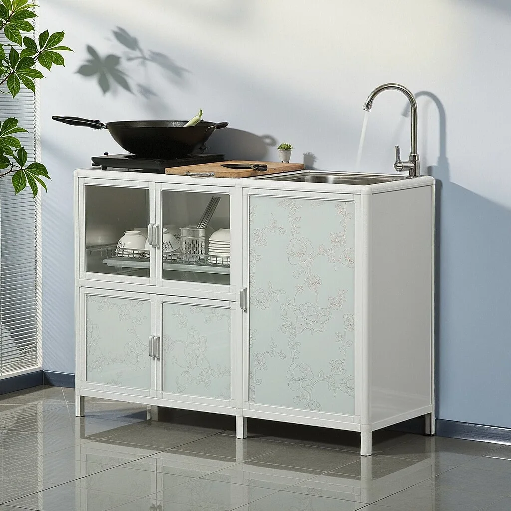 Kitchen Cabinet Storage Locker Multifunctional Stainless Steel Stove Sink Cabinet Integrated Rental Room