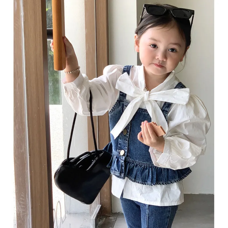 

Children Clothing Set 2023 Spring Autumn New Fashion Personality Long Sleeve White Shirt Denim Vest and Pants Three Piece Set