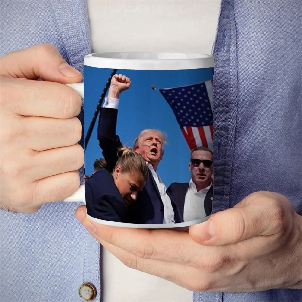 Trump Photo Mug Funny Trump Gift Trump Ceramic Coffee Cup Set Strong Fist Pump Shot Survivor Double-sided Design Gift for Home