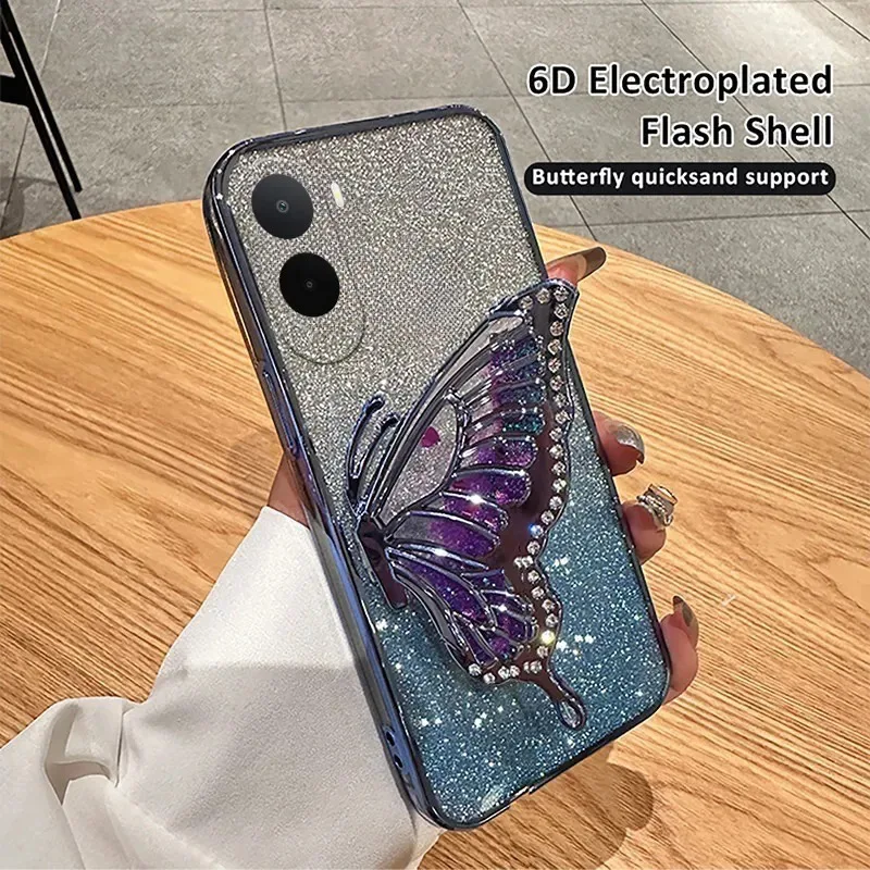 Skinlee Phone Case For Xiaomi Poco C81 Pro C71 Luxury Glitter Butterfly Holder Case For Xiaomi Poco C81 Pro C71 Soft Back Cover