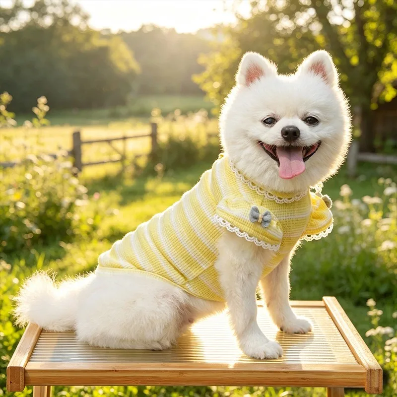 

Summer Lace Knit Puff Sleeve Dog Cat Top, Breathable Cute Pet Vest for Small Dogs, Puppy Clothes for Bichon Teddy Pomeranian