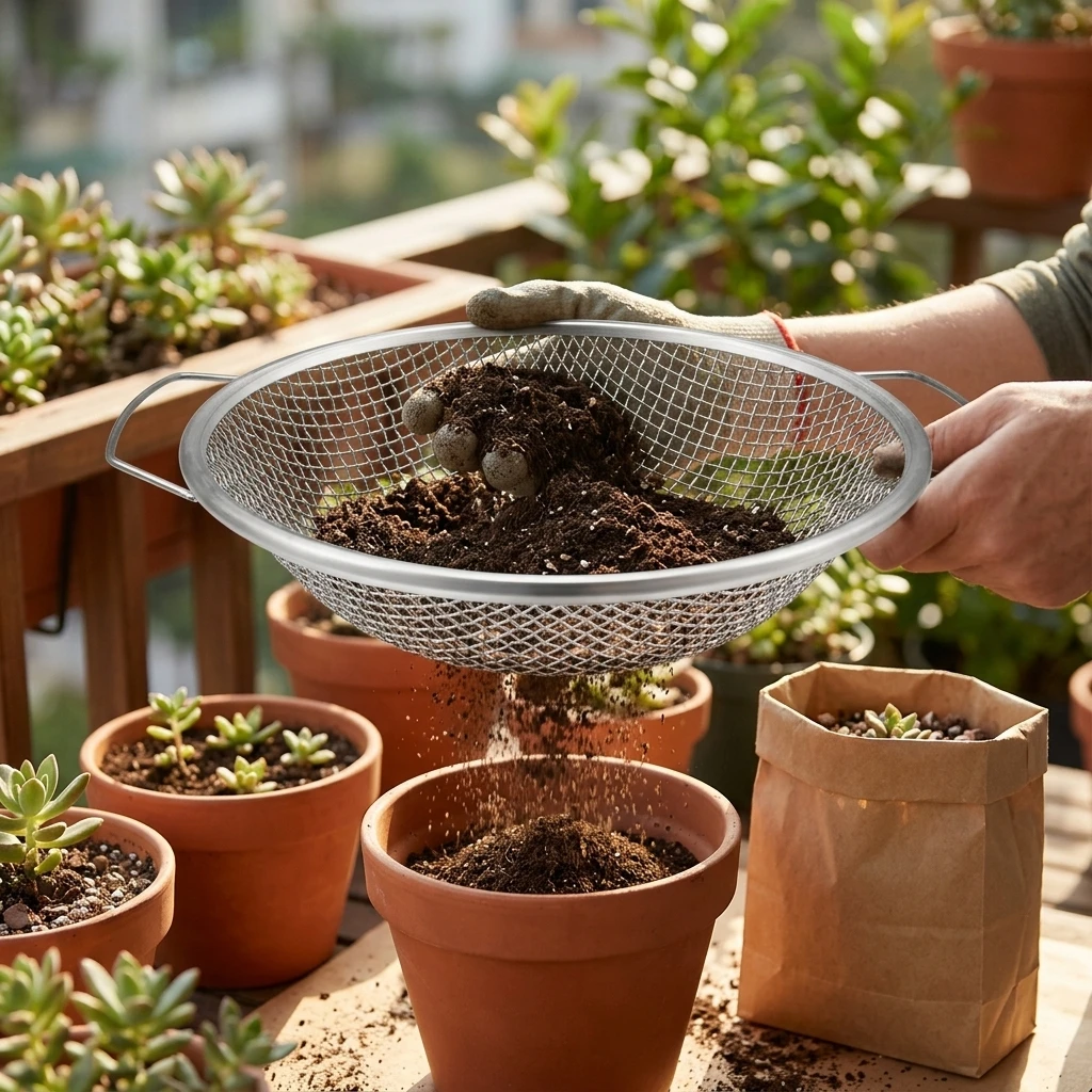 2PCS Garden Soil Sifter Efficient Soil Sieve Double Handles for Flower Planting Seedling Screening Stainless Steel Mesh Tool