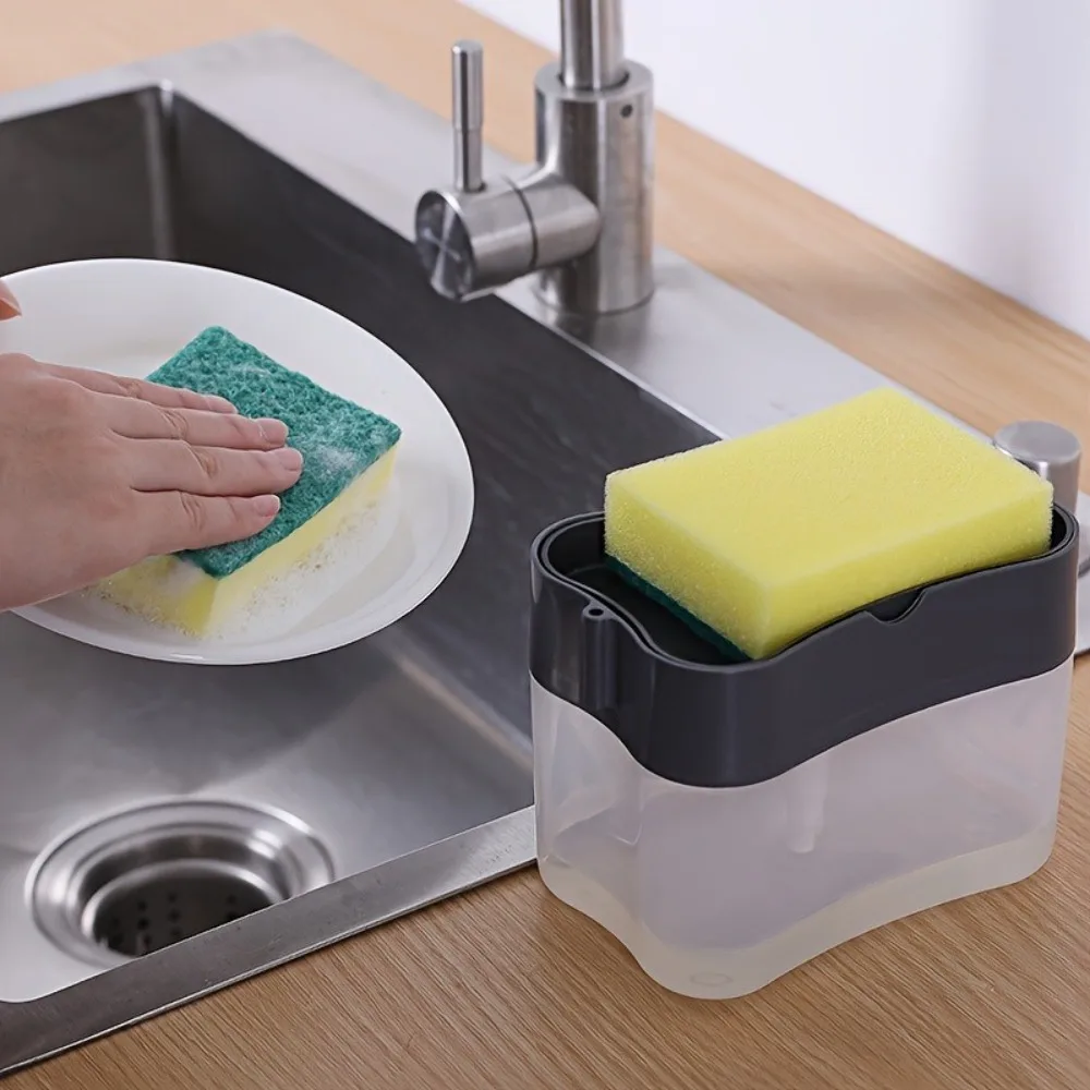 Press Soap Dispenser Box Scrubbing Liquid Container Kitchen Bathroom Automatic Detergent Foam Delivery Box with Sponge Holder
