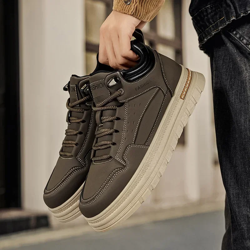 Outdoor Leisure High-Top Boots Autumn Men's Fashion Motorcycle Leather Style Comfortable Lace-Up Men's Sporty Casual Shoes