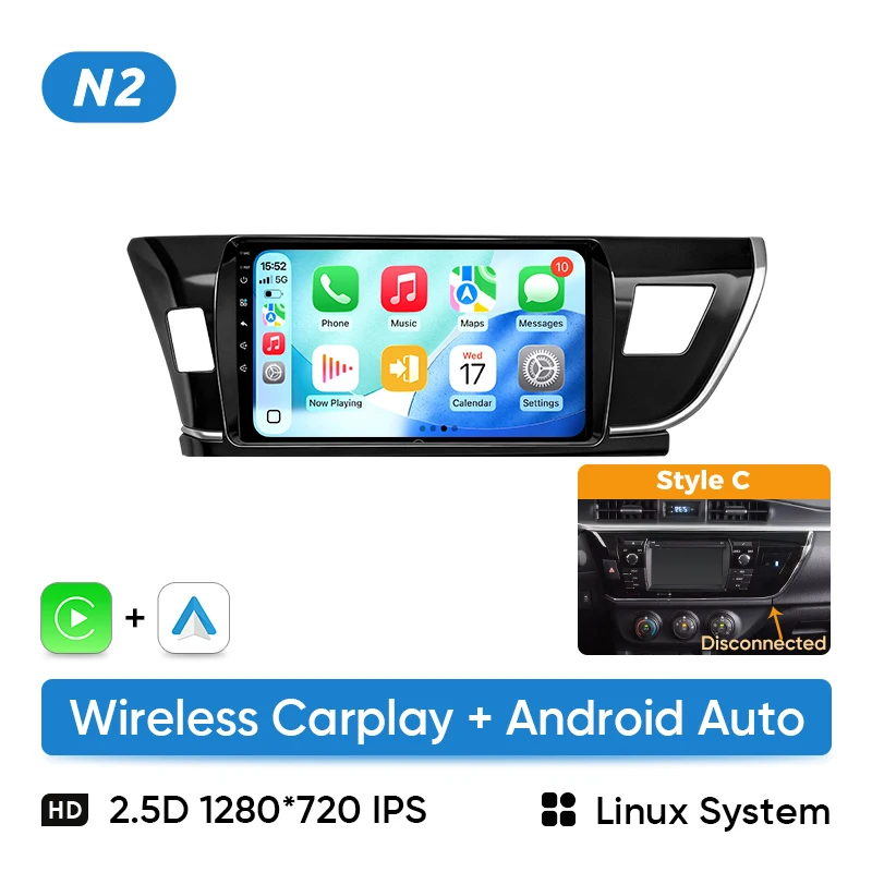 Ainavi Car Radio For Toyota Corolla E160 E170 2014 2015 2016 Wireless Carplay Android Auto 4G Car Multimedia Player Stereo 2 DIN image 3