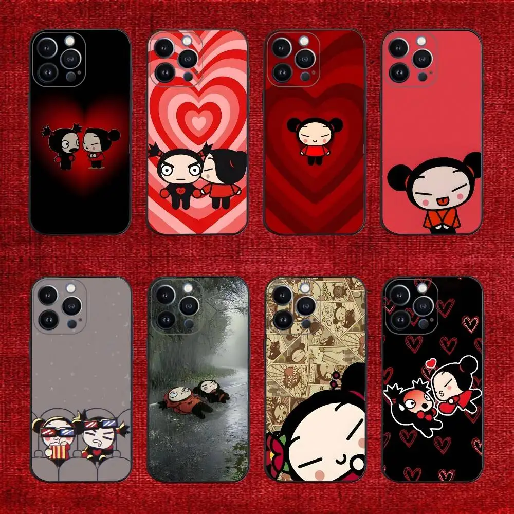 

Cute Cartoon Pucca Garu Phone Case For iPhone 16e,16,15,14,13,12,11,Pro,X,XS,Max,XR,Plus,Mini Soft Black Cover