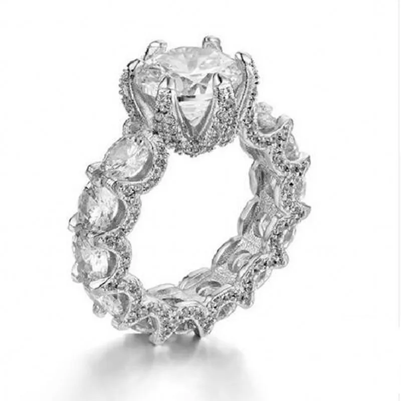 Solitaire 11mm Diamond Ring White Gold Filled Jewelry Vintage Engagement Wedding band Rings for Women Bridal Party accessory
