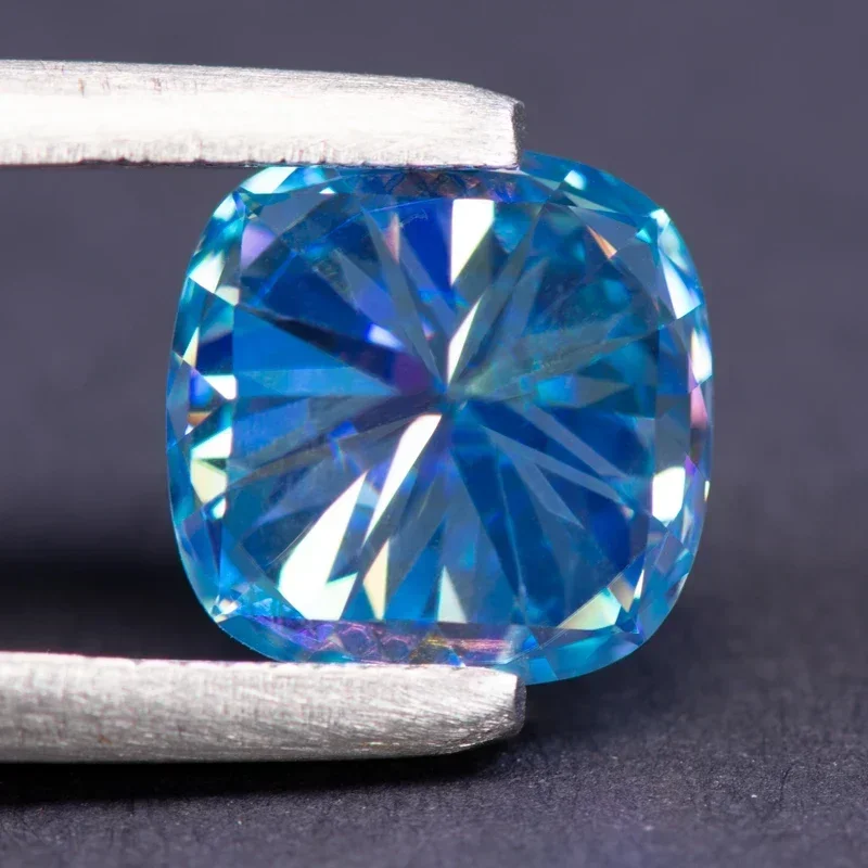 Moissanite Square Cushion Shape Ice Blue Color Charms Beads VVS1 for DIY Jewelry Making Pendant Materials with GRA Certificate