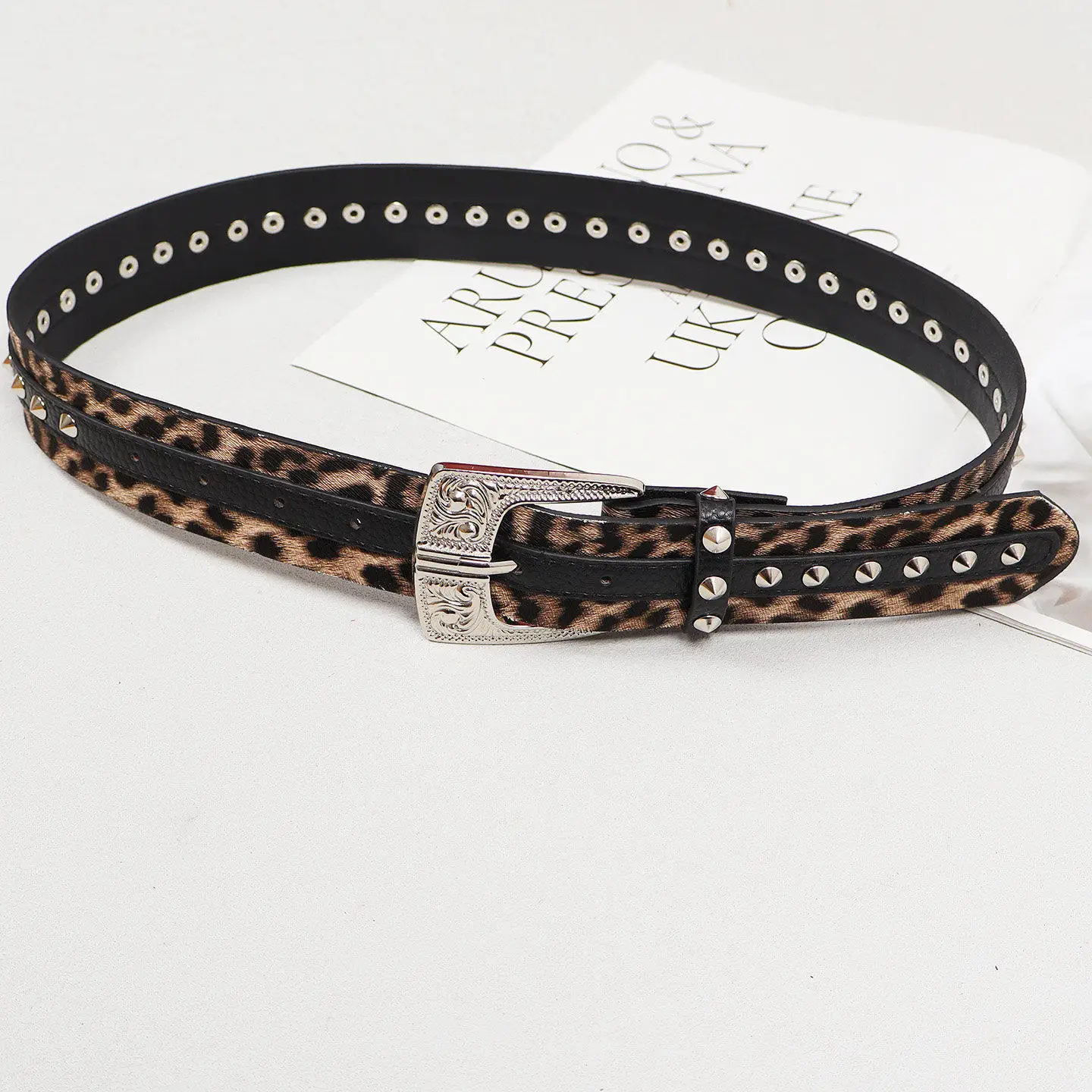 

Женский модный ремень из искусственной кожи с леопардовым принтом и заклепками
