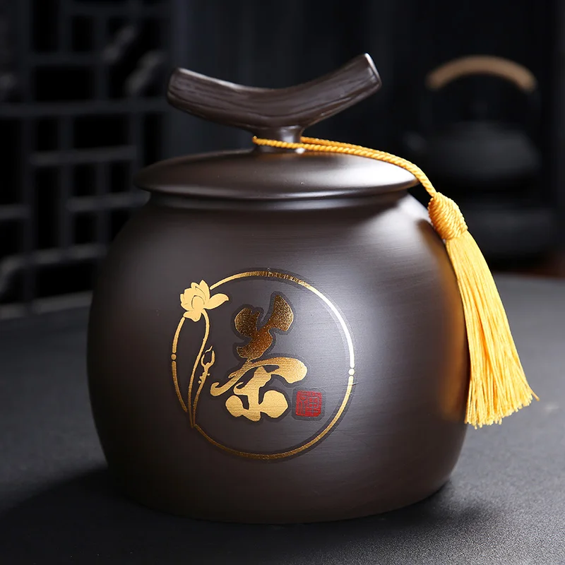 Retro Chinese style large size 1 jin 2 jin sealed moisture-proof tank Pu'er ceramic jar for household use