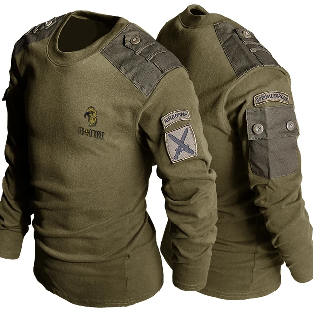 Armia Taktyczna Koszulka Męska Wiosna Jesień Długi Rękaw Wojskowa Koszulka Odzież Bojowa Uniform Topy Okrągły Dekolt Bawełniana Koszulka 4XL