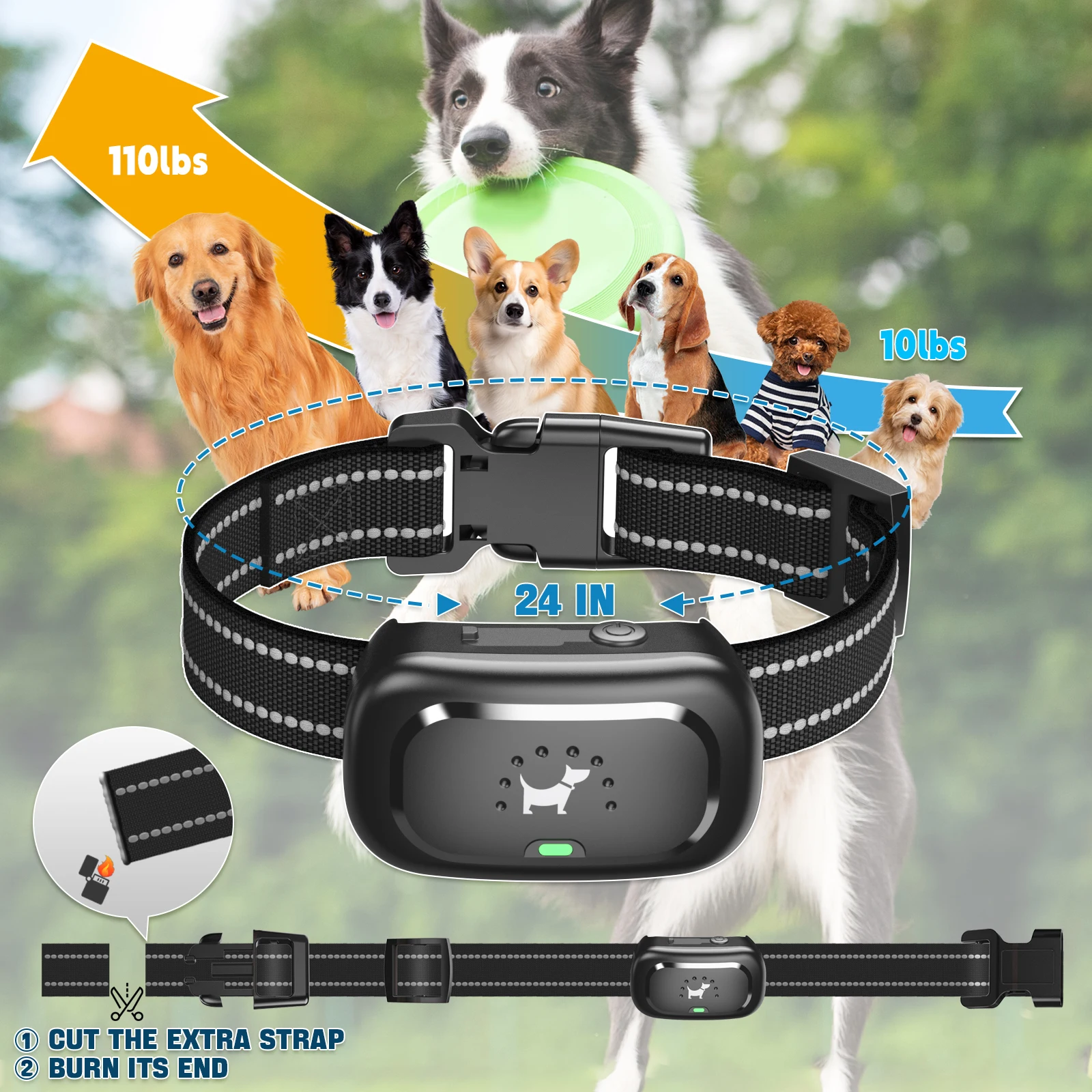 Dog Shock Collar Waterproof Rechargeable Anti-bark Collar for Dogs Electric Training Dog Collar with Safe Static Vibration Beep