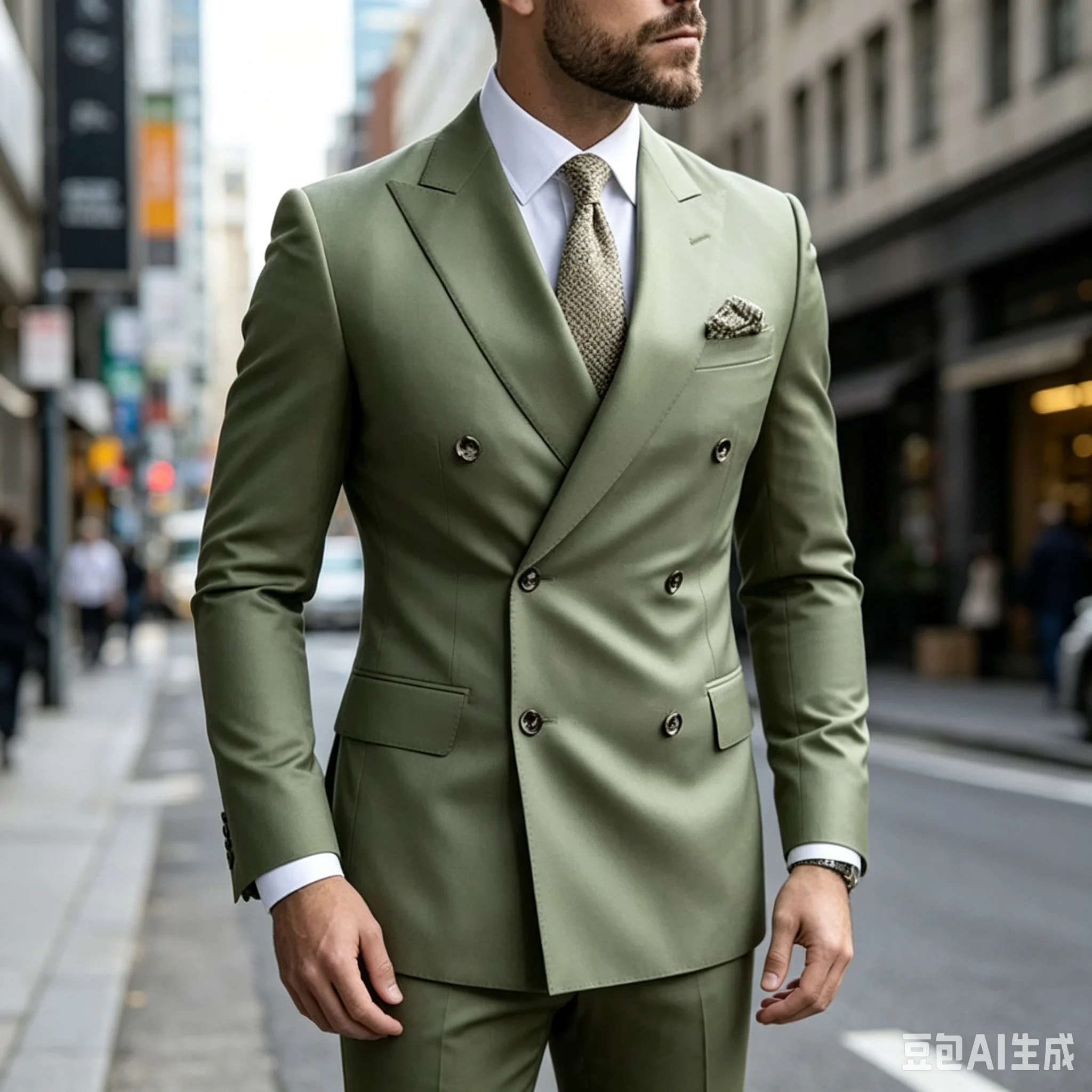 Sage Green Men's Wedding Suits Solid Color 2 Piece Daily Double Breasted Six-buttons Blazer Pants Formal Business Suit Set