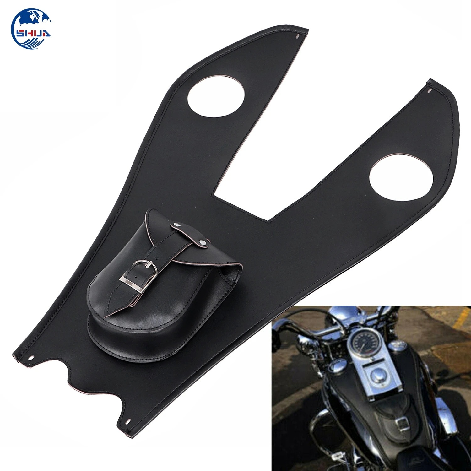 Black Deluxe Leather Tank Chap Cover Panel Pad Bib Bra Bag For Harley Softail Fatboy FLSTN Slim Classic FLSTC