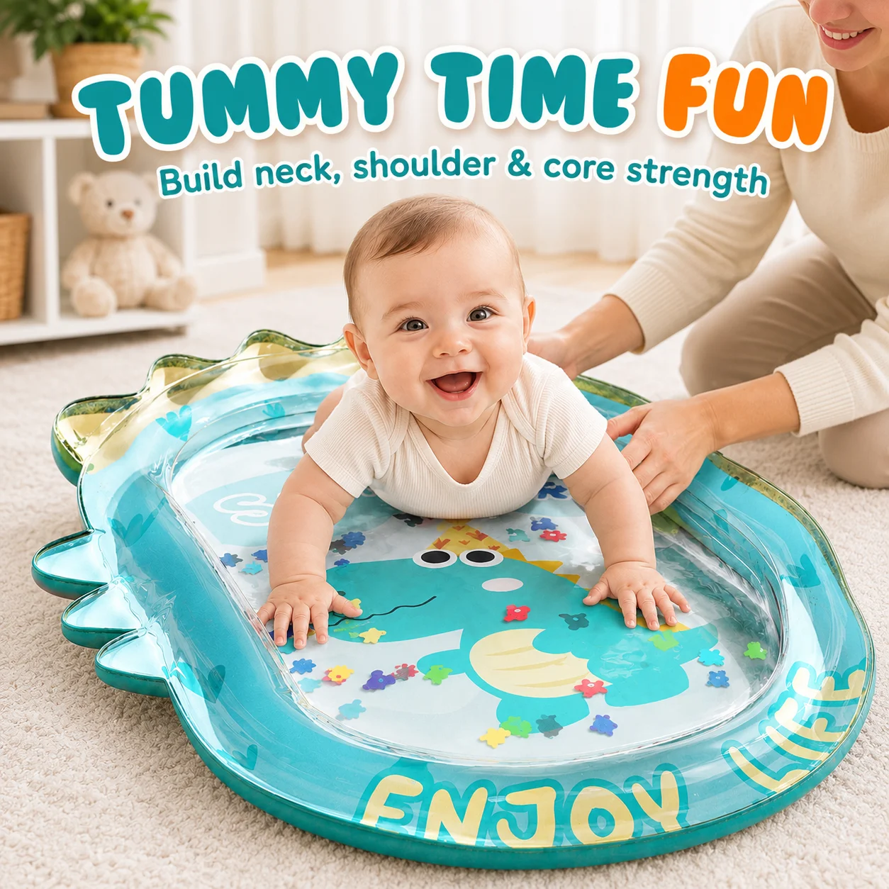 Dinosaur Water Play Mat, Inflatable Tummy Time Mat, Water Filled Sensory Pad Infant Toddler Activity Toy