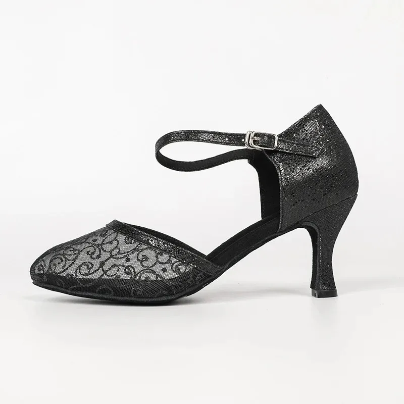 Evk Women Closed Toe Ballroom Dance Shoes Black Lace Mesh Modern Latin Waltz Tango Social Dancing Heels Sneaker Footwear Sandals