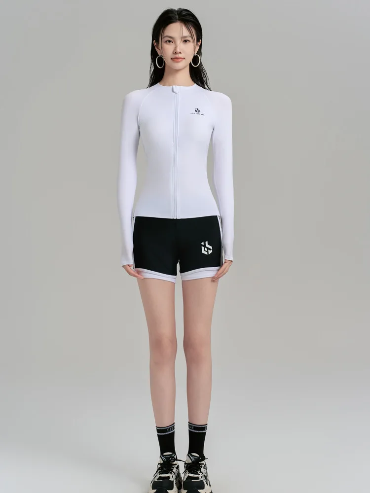 قطعتين طفح الحرس للنساء الشمس حماية طويلة الأكمام المايوه سريعة الجافة قميص السباحة + بويشورت رياضية بحر Sunsuits #3