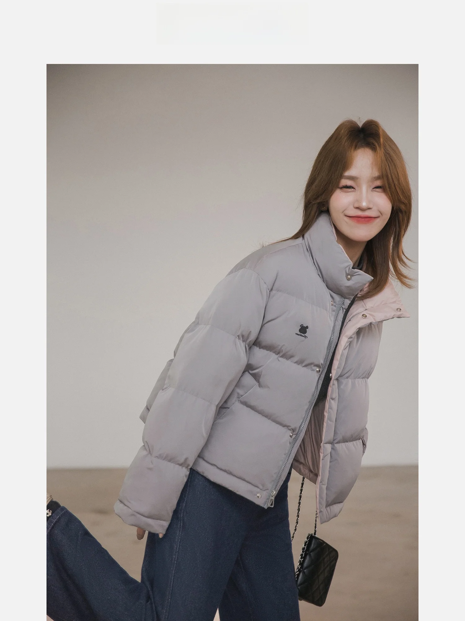 

Женская зимняя куртка Little Ain Bear из хлопка с воротником-стойкой, теплая верхняя одежда на молнии, свободный крой