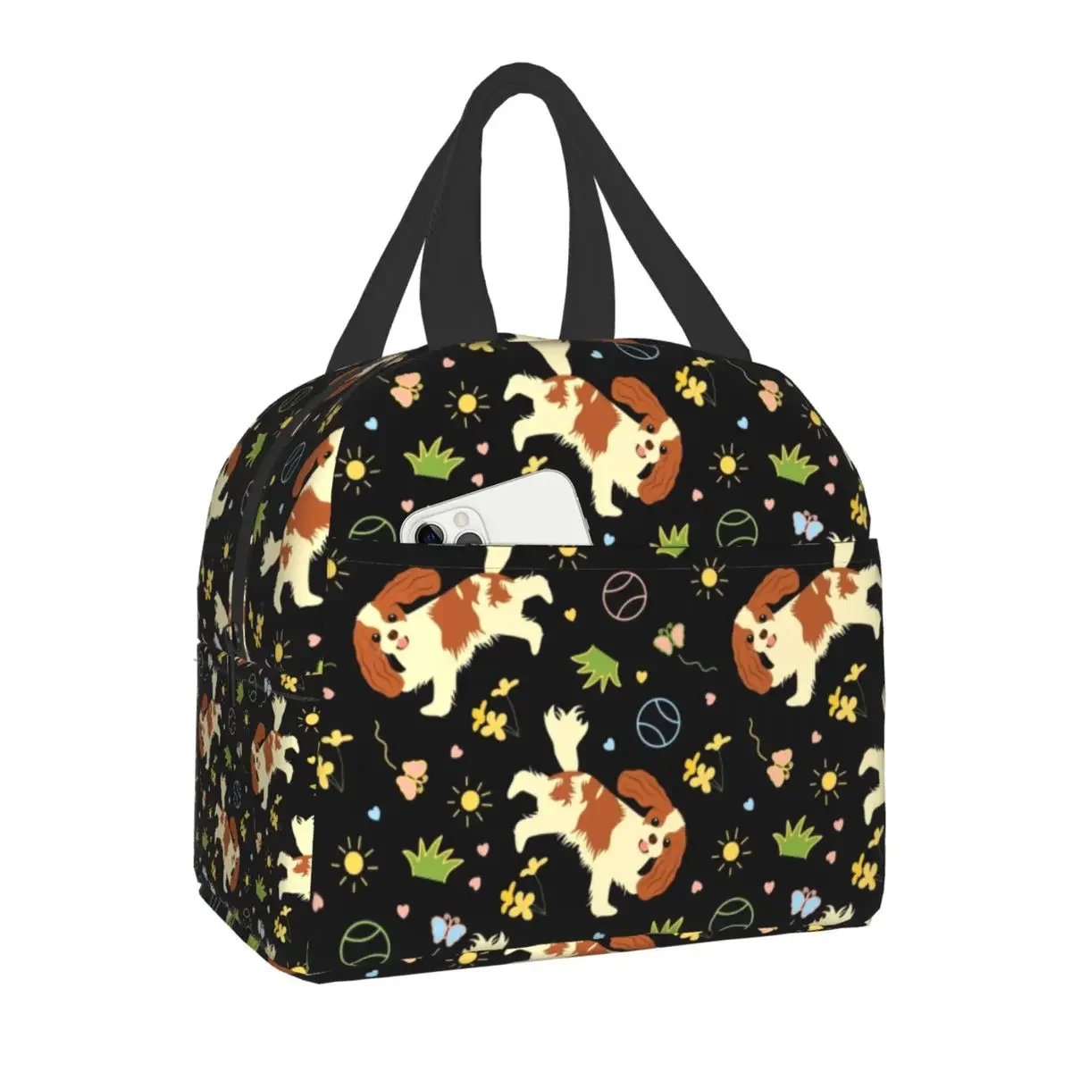 Starry Night Dog Cavalier King Charles Spaniel Insulated Lunch Bag Resuable Cooler Thermal Lunch Box for Women Kid Picnic Travel