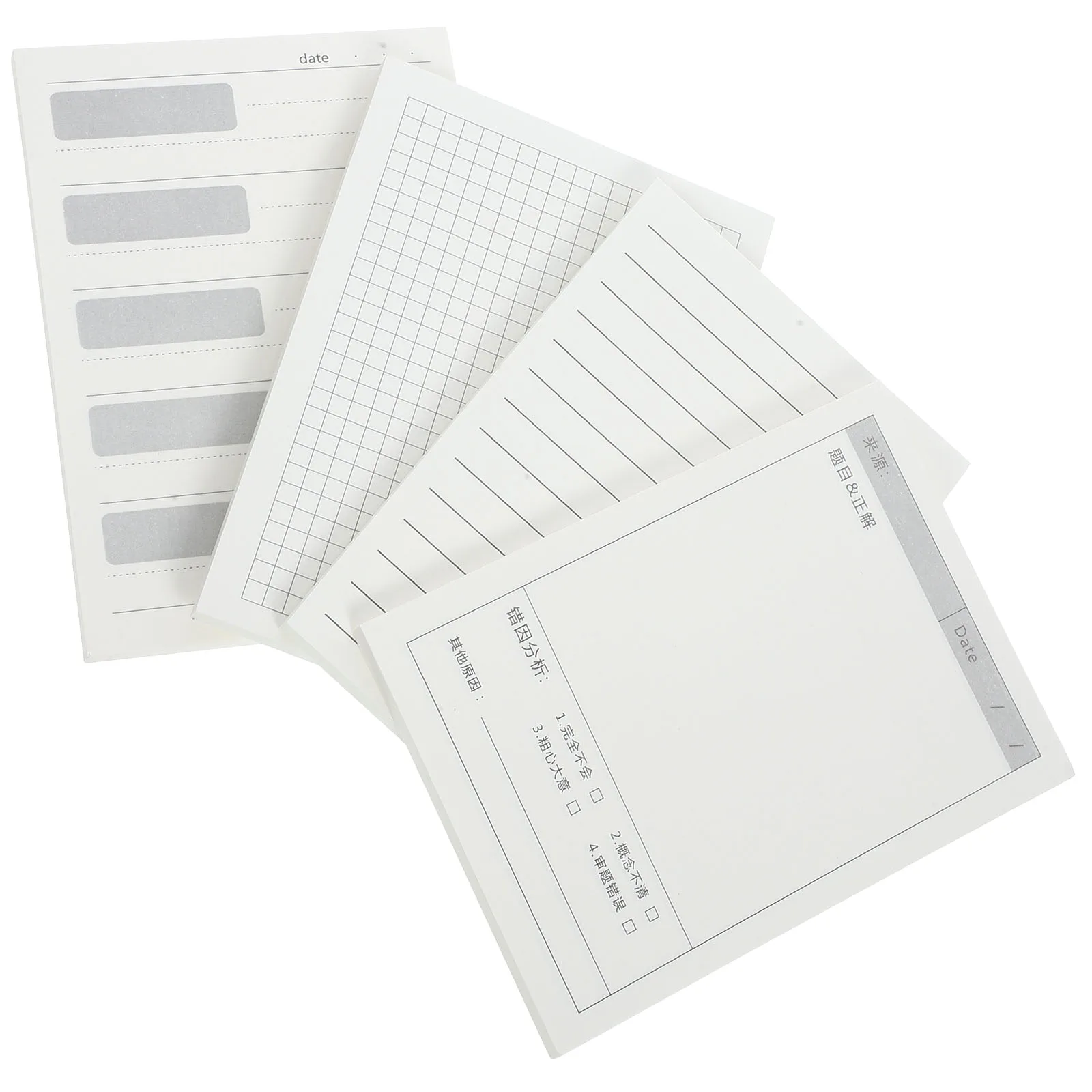 

4pcs Wrong Question Book Set Self Adhesive Note Pads White School Memo Stickers Portable Bulk Pocket Memo Pads